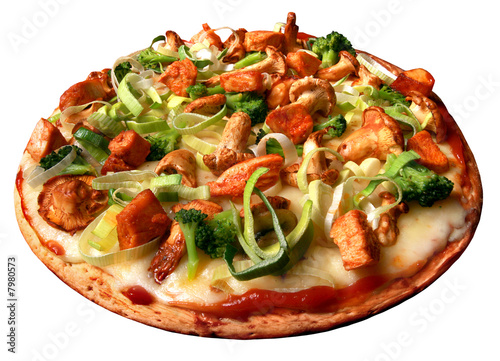 Photo: Pizza, lauch, pilzen, champignons, chiken Pizza, lauch, pilzen, champignons, chiken