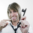 Man holding large key