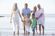 Extended family at the beach smiling