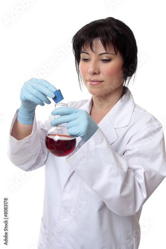 Chemist with round flask