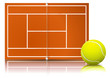 Court de tennis sur terre battue et sa balle (reflet paysage)