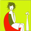 jeune fille verte dans fauteuil rouge