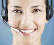 A young woman wearing an audio headset