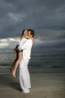A father and daughter on a beach