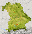 Reliefkarte von Bayern, Deutschland. Farbgebung nach Vegetation Reliefkarte von Bayern, Deutschland. Farbgebung nach Vegetation