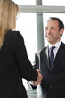 Businessman shaking hands with female client or colleague