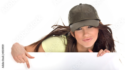 Woman holding white billboard