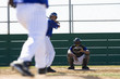 Photo: Young men playing baseball, pitcher in foreground, focus on catcher and batter at home plate in background Young men playing baseball, pitcher in foreground, focus on catcher and batter at home plate in background