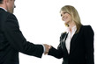 Businesswoman shaking hands with male client or colleague