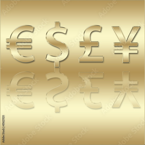different currency signs. Four different currencies