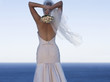 A bride throwing her bouquet away