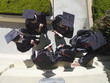 Graduates in caps and gowns, elevated view