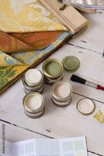 Photo: Colour swatches, fabric and paint samples Colour swatches, fabric and paint samples