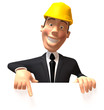 Chef de chantier avec un panneau blanc