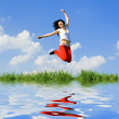 pretty young woman is jumping