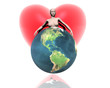 3D world America with girl and heart