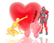 3d soldier and golden girl with a red 3d heart background
