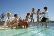 Family by the pool.