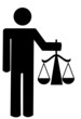 stick man or figure holding up scales of justice