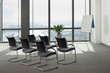 Photo: England, London, Canary Wharf, whiteboard and group of chairs beside window in empty conference room England, London, Canary Wharf, whiteboard and group of chairs beside window in empty conference room