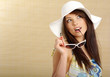 summer girl in white cap
