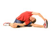 boy in red T-shirt training