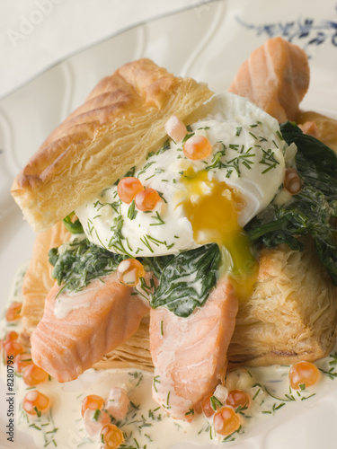 Photo: Seared Salmon Spinach and a Poached Egg in a Vol au Vent Case wi Seared Salmon Spinach and a Poached Egg in a Vol au Vent Case wi
