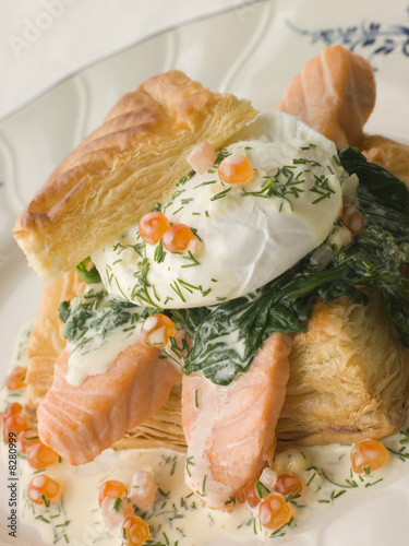 Photo: Seared Salmon Spinach and a Poached Egg in a Vol-au-Vent Case wi Seared Salmon Spinach and a Poached Egg in a Vol-au-Vent Case wi