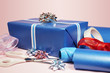 Gift with scissors, tape and ribbons