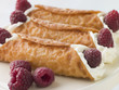 Photo: Cream Brandy Snaps with Raspberries Cream Brandy Snaps with Raspberries