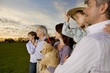 Three generation family with puppy