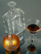 Bottle, glass and x-mas decoration