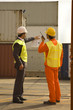 Businessman and a male dock worker standing at a commercial dock