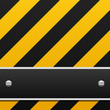 Black and yellow warning background with black banner
