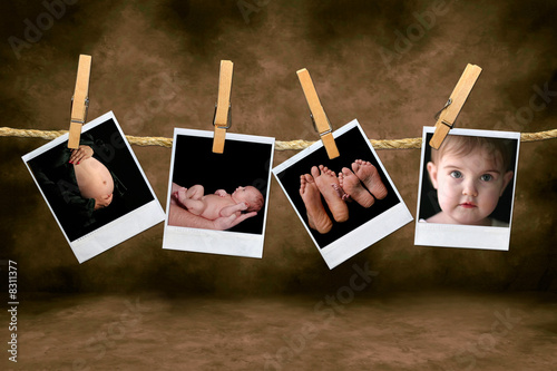 Newborn Infant and Pregnancy Shots Hanging on a Rope With Clothe