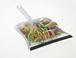 Colored streamers in a dustpan