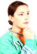 Photo: young female woman doctor thinking problem medical young female woman doctor thinking problem medical