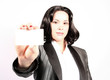 Photo: beautiful business woman holding business card beautiful business woman holding business card
