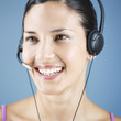A young woman wearing an audio headset