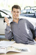 A young man with keys to a new car