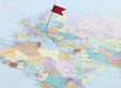 Red flag pin on Europe map