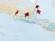 Red flag pins on map