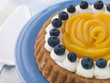 Whipped Cream Peach and Blueberry Sponge Flan