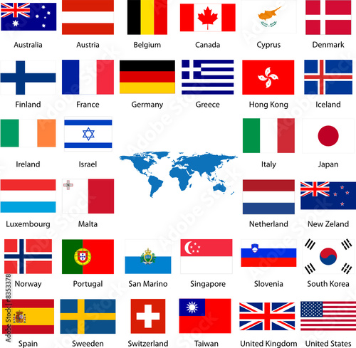 flags and world map