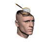 3D men cracked head with magnifying glass