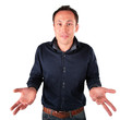 surprised  man makes  helpless gesture