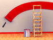 Ladder, roller brush, bucket. Space for text