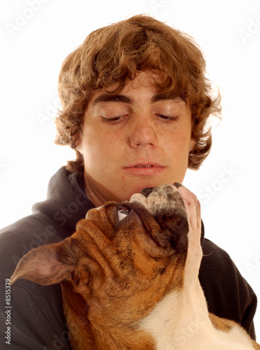 Photo: teenage boy with his pet bulldog teenage boy with his pet bulldog