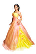 Young hispanic woman wearing fancy colorful dress