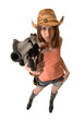 Cowgirl with gun isolated on white